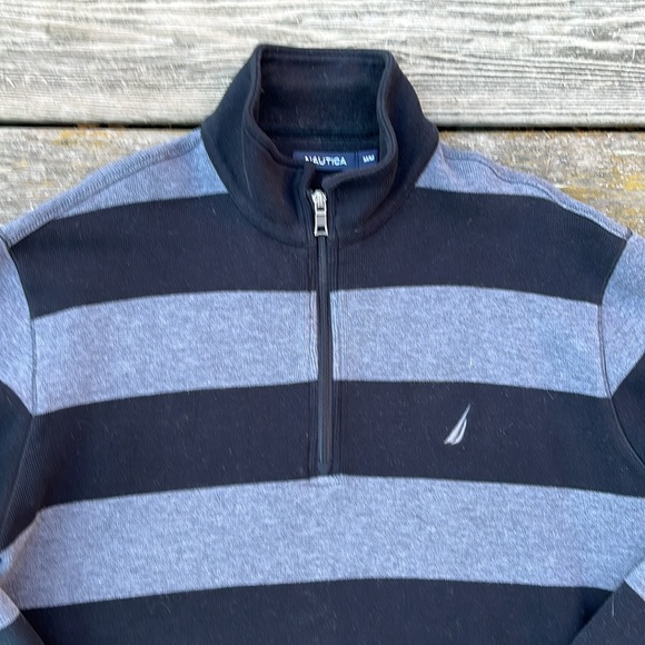 Nautica Men's Blue and Grey Quarter Zip Pullover - Picture 2 of 6